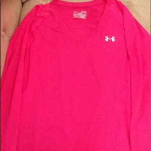 XL Ladies Semi-Fitted fuchsia long sleeve v-neck
